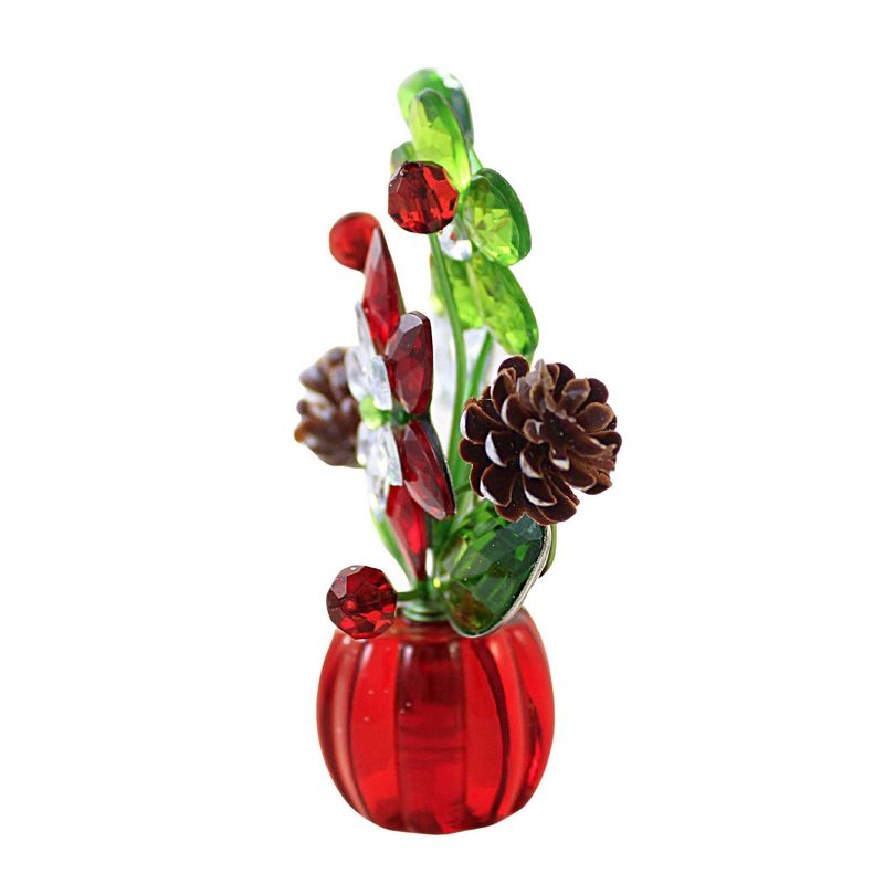 Crystal Expressions 4.0 Inch Holiday Wishes Posy Pot Pinecones Berries Poinsettia Figurines, 2 of 4