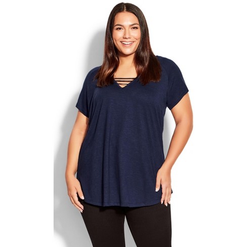 Avenue  Women's Plus Size 3 Bar V-neck Top - Navy - 18w : Target