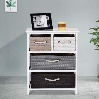Costway Storage Drawer Unit 4 Woven Basket Cabinet Chest Bedside Table Nightstand