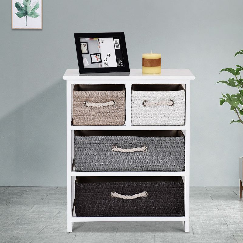 Costway Storage Drawer Unit 4 Woven Basket Cabinet Chest Bedside Table Nightstand, 1 of 11