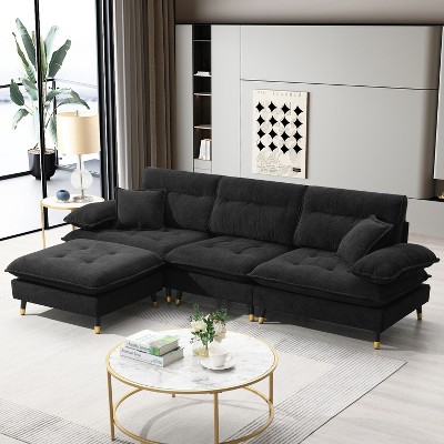 Whisen Modern L-shaped Convertible Sectional Sofa, Cloud Chenille Tufted Couch Set with Adjustable Legs and Movable Ottoman
