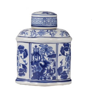 Dexmalle Ren Blue and White Oval Jar with Lid - 1 of 4
