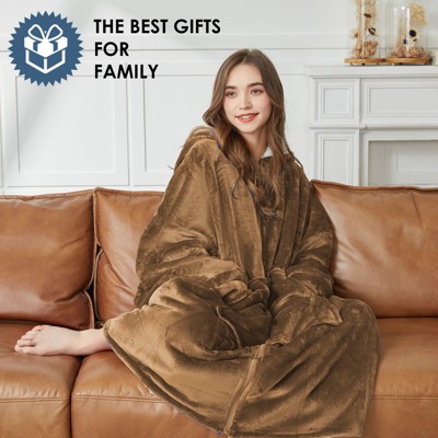 Inhand Oversized Wearable Blanket Hoodie, Long Hooded Blanket for Girls, Cozy Flannel Sweatshirt Blanket with Giant Pocket and Zipper