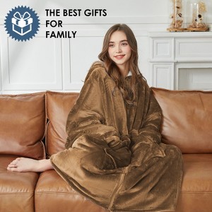 Inhand Oversized Wearable Blanket Hoodie, Long Hooded Blanket for Girls, Cozy Flannel Sweatshirt Blanket with Giant Pocket and Zipper - 1 of 4