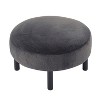 27.56" Round Ottoman, Plush Faux Rabbit Fur Footrest with Solid Wood Legs in Black/Cow Color, 27.56"x27.56"x15.51"H - 4 of 4