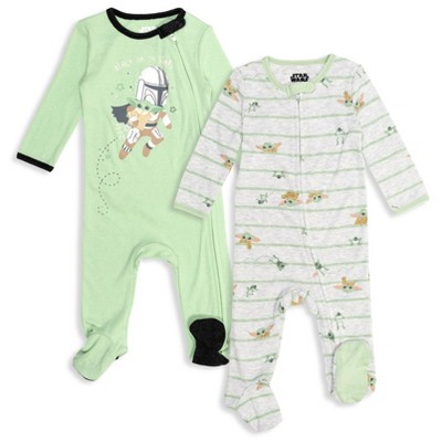 Image of Star Wars The Mandalorian Baby Yoda Infant Baby Boys 2 Pack Zip Up Sleep N' Play Coveralls Green/White 12 Months