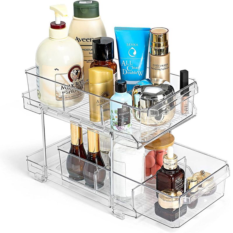 OnDisplay 2-Tier Deluxe Tiered Acrylic Cosmetic/Bath/Pantry/Fridge Drawer Organizer w/Dividers, 1 of 11
