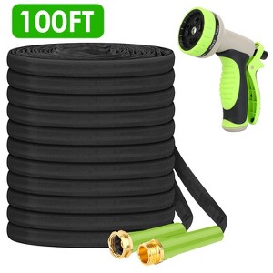 iMountek "100FT Non-Expandable Garden Hose – Kink-Free, Lightweight with 10-Pattern Nozzle, Storage Bag & Hook" Black - 1 of 4