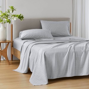 510 Design Twin XL Cotton 144 Thread Count Printed Cotton Sheets Diamond Gray - 1 of 4