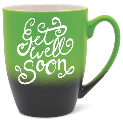 Elanze Designs Get Well Soon Two Toned Ombre Matte Green and Black 12 ounce Ceramic Stoneware Coffee Cup Mug