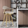 HomeRoots 30" Taupe and Gold Fabric and Stainless Steel Bar Height Swivel Bar Chair - 2 of 4