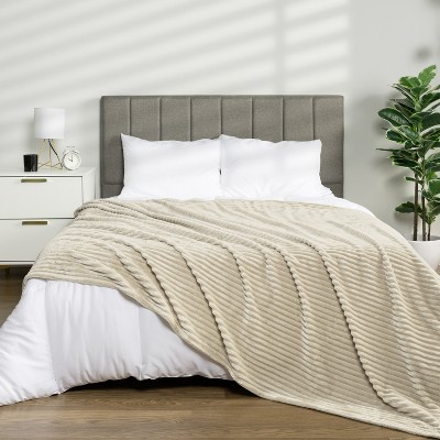 Cream Beige Twin Reversible Fleece Throw Blanket