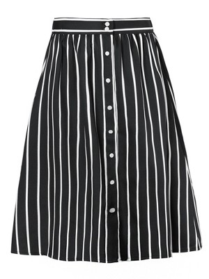 INSPIRE CHIC Women's Stripes Button Front Elastic Back A-Line Midi Skirt