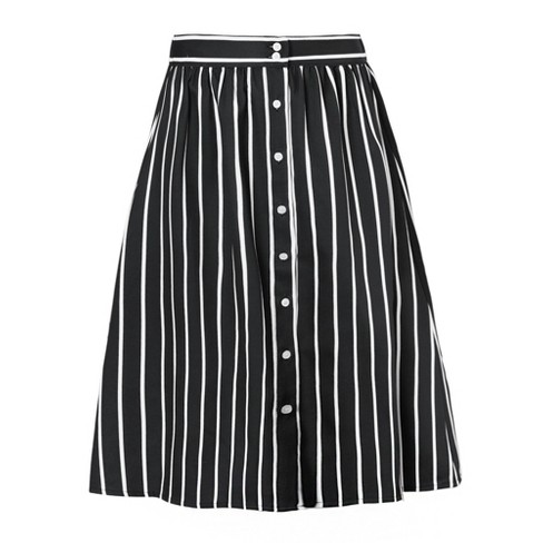 Allegra K Women's Stripes Button Front Elastic Back A-line Midi Skirt Black  Small : Target