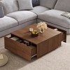 Lyngins 33.25" Square Coffee Table with 4 Drawers, Classic Wood Grain Finish Center Table, Sturdy Wood Construction, Versatile Living Room Table - 2 of 4