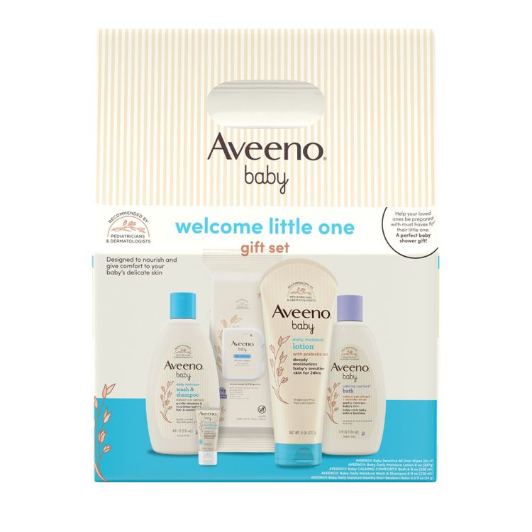Aveeno Baby Welcome Little One Essentials Skincare Gift Set Includes Wash, Lotion &#38; Wipes - 5ct, 2 of 9