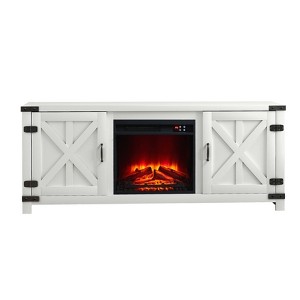 58" Farmhouse TV Stand for TVs up to 65" with Electric Fireplace White - Festivo: MDF Media Console, Storage, 23.5" Height - 1 of 4