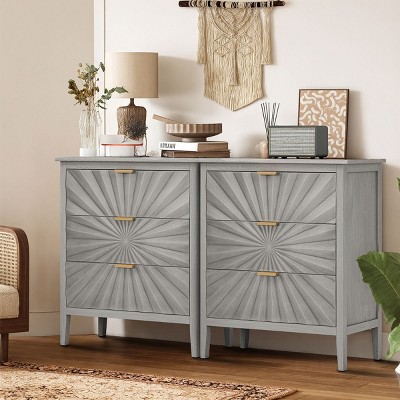 3 Drawer Storage Cabinet for Bedroom, Modern Farmhouse Dresser with Carved Front, Pine Legs and Anti-Tip Safety -The Pop Home
