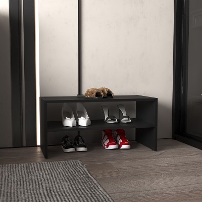 Vynxaria Shoe Rack 13.7" H, with 2 Shelves, Black