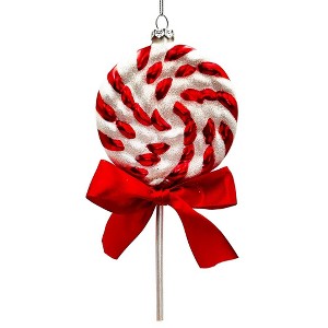 Red Swirl Candycane Lollipop Glass Christmas Ornament| OrnamentallyYou - 1 of 4