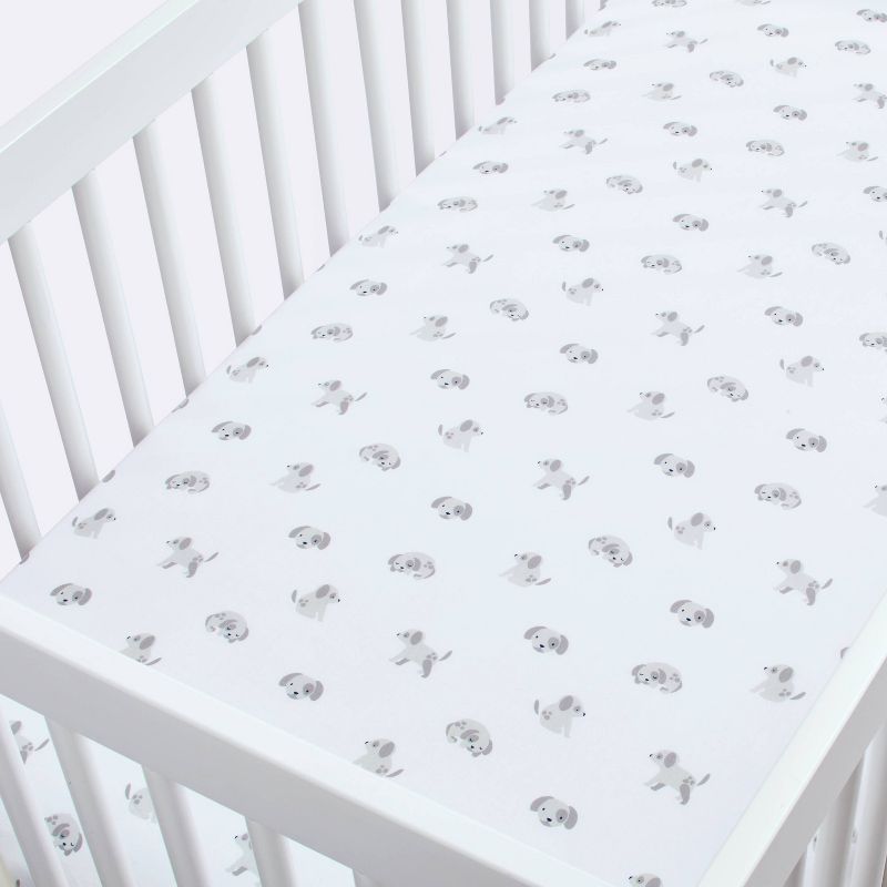 Puppies Crib Fitted Sheet - Cloud Island&#8482; White/Gray, 4 of 7