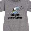 Girls' - Peanuts - Snoopy & Woodstock Chasing Snowflakes Christmas Graphic Short Sleeve Fleece Dress - 2 of 4