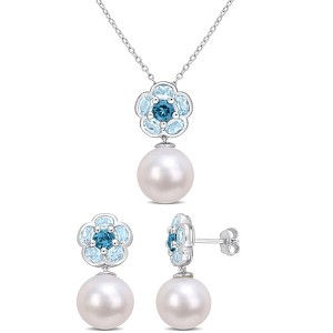 EVERLY JEWELRY | Sterling Silver 4-5/8ct TGW London-Blue Topaz, Sky-Blue Topaz &  Cultured Freshwater Pearl 2-Pcs Drop Necklace and Earrings Set - 1 of 4