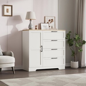Multifunctional Wood 4-Drawer Dresser，43.3" H Armoire Wardrobe Closet with Hanging Rod - 1 of 4