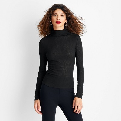 Women's Slim Fit Mock Neck Sheer Ribbed Top - Future Collective Black :  Target