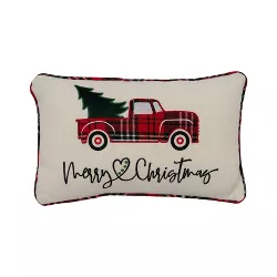12"x20" Oversize Christmas Truck Applique Embroidered Lumbar Throw Pillow Beige - Evergrace