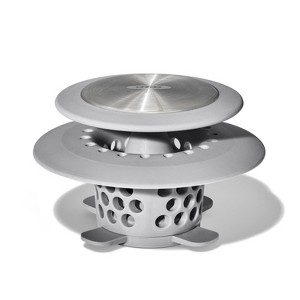 Hair Catch Drain Protector Gray - OXO: Stainless Steel & Silicone, Tub and Shower Drain Stoppers - 1 of 4