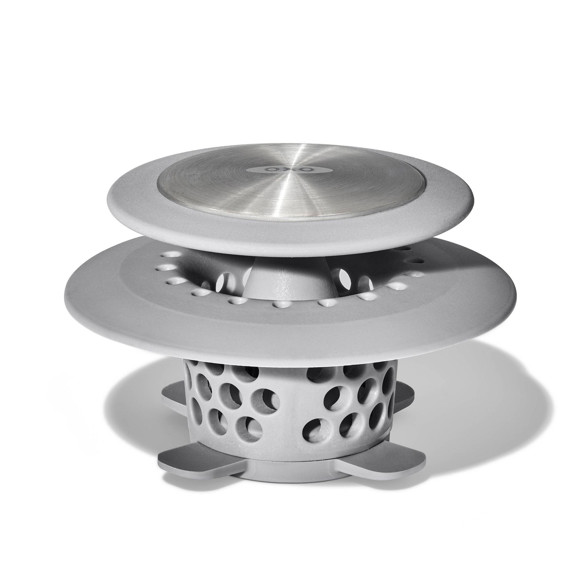 Hair Catch Drain Protector Gray - OXO: Stainless Steel & Silicone, Tub and Shower Drain Stoppers