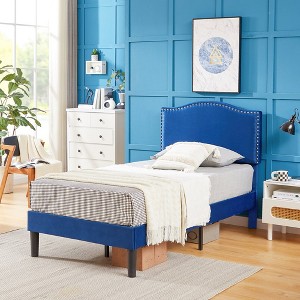 VECELO Platform Bed Frame with Upholstered Headboard, Strong Frame and Wooden Slats Support, Bed Frame - 1 of 4