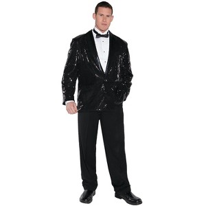 Men's Plus Size Black Sequin Jacket - 2XL - 1 of 2