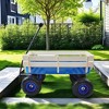 FURNIinspire Wheelbarrows And Lawn Carts Outdoor Wagon Pulling Air Tires Garden Cart, Lawn Cart With Pull Handle, Blue, 39“*19"*20" - 2 of 4
