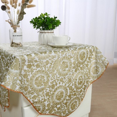 35"x35" Square Vinyl Water Oil Resistant Printed Tablecloths Golden Turntable Flower - PiccoCasa