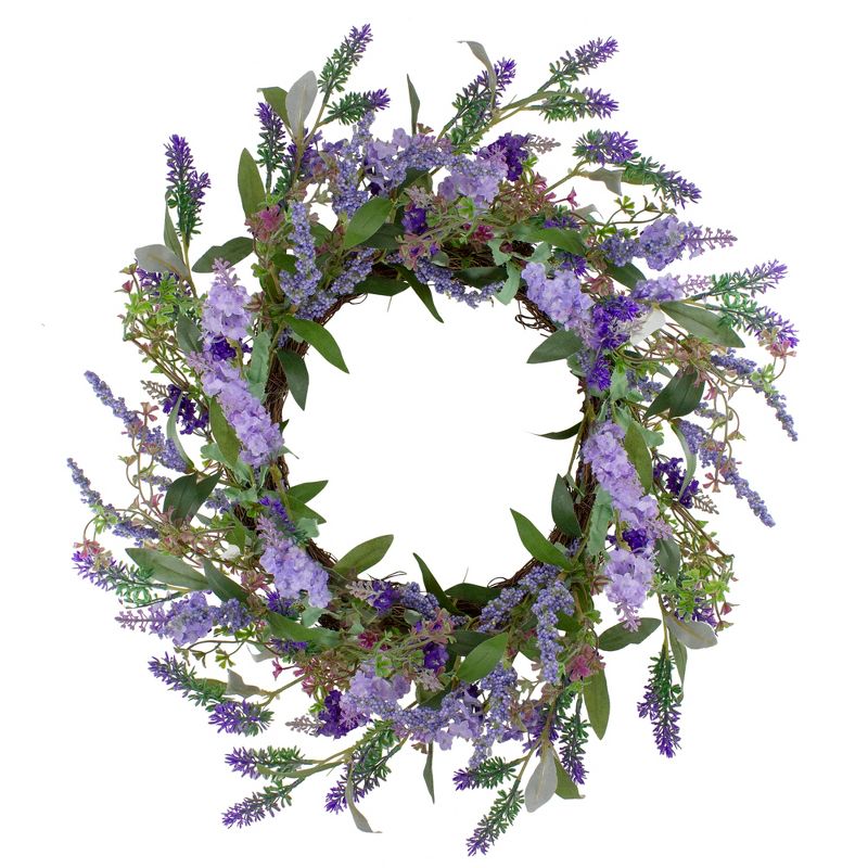 Northlight Lavender Artificial Spring Floral Wreath, Purple and Green - 18-Inch, 1 of 5