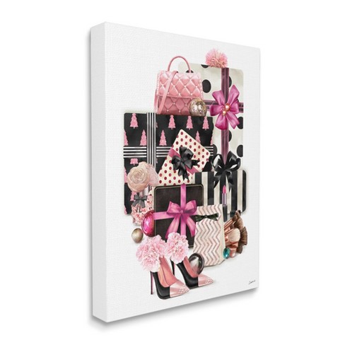 Stupell Industries Black Puppy With Pink Bow On Glam Book Stack : Target