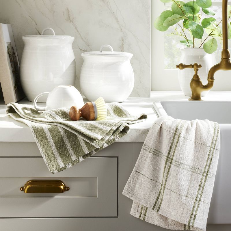 2ct Plaid &#38; Stripe Kitchen Towels Green/Natural - Hearth &#38; Hand&#8482; with Magnolia, 3 of 5
