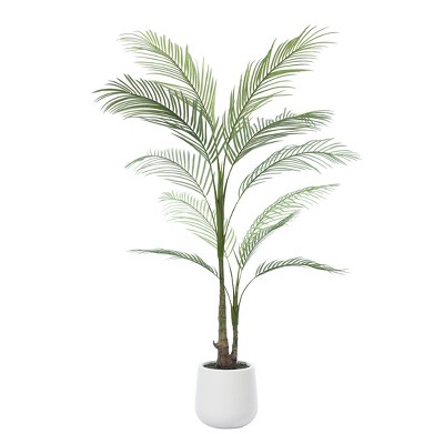 DR.Planzen Faux Palm Trees with Oval White Planter, Pre Potted Fake Greenry Palm Tree for Home Decor