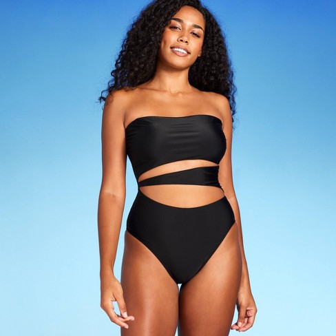 Women s Bandeau Cut Out High Leg Cheeky One Piece Swimsuit Shade Shore Black Target