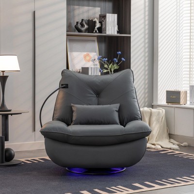 270°Recline And Swivel Chairs,Power Recliner Glider,Nursery Recliner Chair With Atmosphere Lamp Usb Port Charge Bluetooth Speakers-Cuddlewood