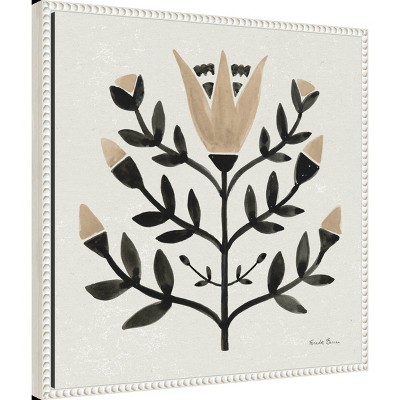 Beige and Black Beaded Perimeter Botanic Canvas Tapestry
