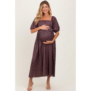 Pinkblush Brown Polka Dot Square Neck Maternity Midi Dress - 1 of 4