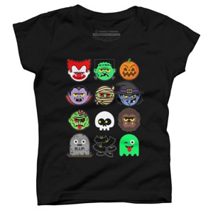 Girl's Design By Humans MONSTER FACES Halloween Emoji Shirt Skeleton Dracula Costume By vomaria T-Shirt - 1 of 3