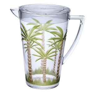 Gulches 2.75 Quarts Palm Tree Design Unbreakable Plastic Water Pitcher with Lid - BPA Free, Ideal for Drinks & Juices, with Spout - 1 of 4