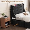 Bed Frame with 4 Storage Drawers, Wingback Headboard, Charging Station, Diamond Design, No Box Spring Needed - 4 of 4