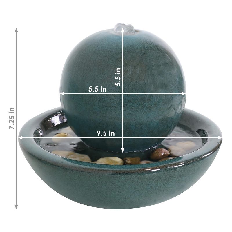 Sunnydaze Indoor Home Decorative Smooth Glazed Ceramic Orb Tabletop Water Fountain Feature - 7" - Green, 4 of 14
