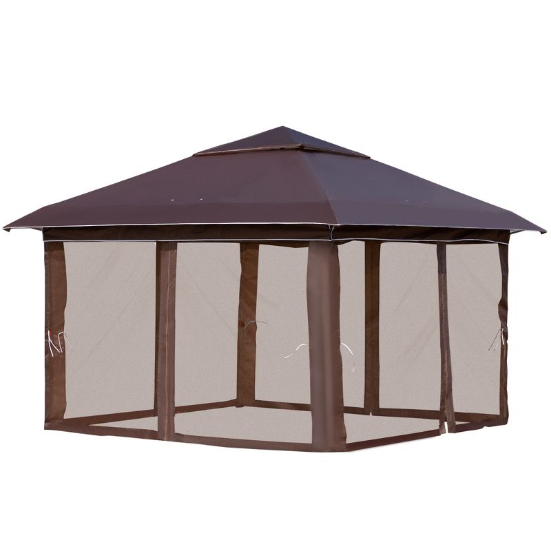 Outsunny 12' x 12' Heavy Duty Pop Up Canopy with Center Lift Hook Design, Mesh Sidewall Netting, 3-Level Adjustable Height and Storage Bag, 4 of 8