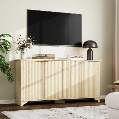 Garvee 61" Large Buffet Sideboard Cabinet with 4 Fluted Doors and Storage, Kitchen Storage Cabinet with Adjustable Shelves, Coffee Bar Cabinet